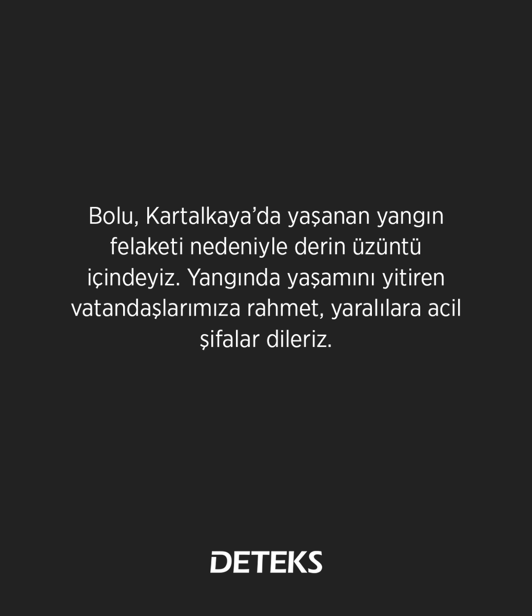 Bolu, Kartalkaya’da yaşanan yangın felaketi nedeniyle derin üzüntü içindeyiz. Yangında yaşamını yitiren vatandaşlarımıza rahmet, yaralılara acil şifalar dileriz.