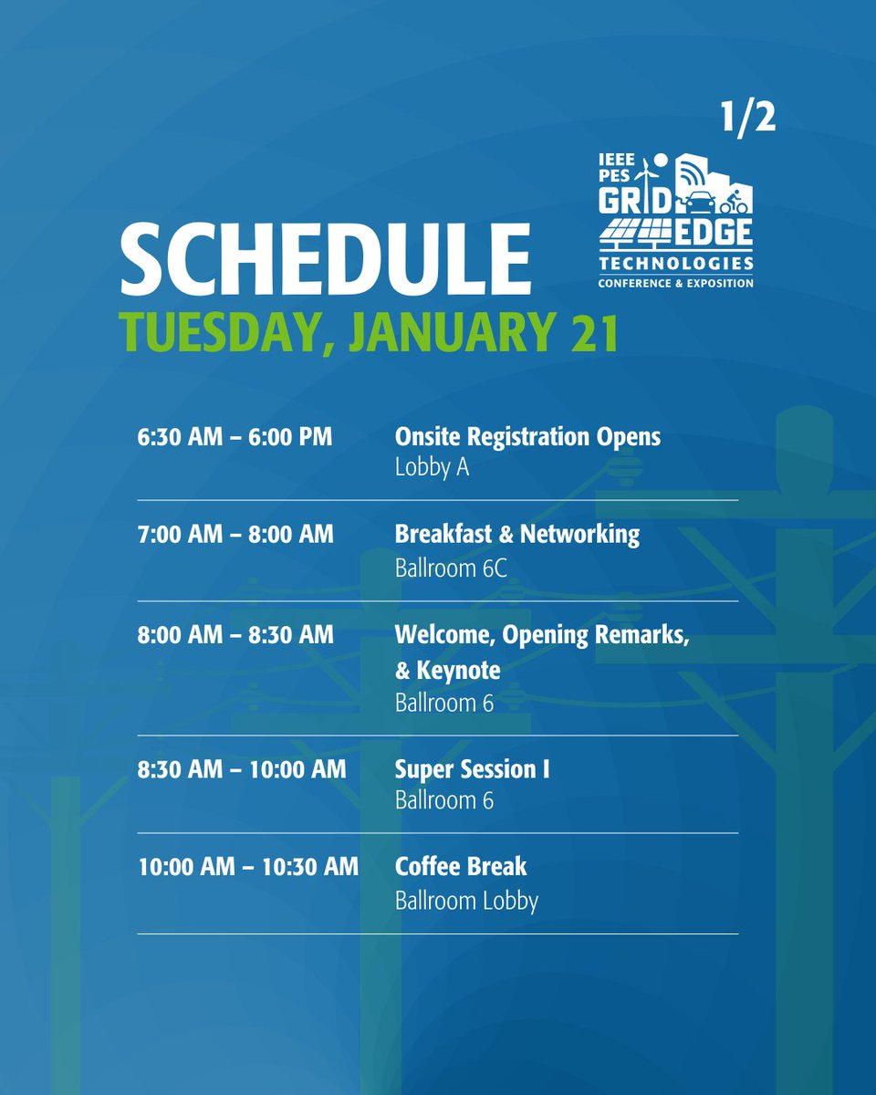 IEEEPESGridEdge's tweet image. Morning and welcome to day 2 of the #IEEEPESGridEdge Technologies Conference and Exhibition. Today begins with a forward-thinking plenary session followed by Super Session III addressing critical advancements in #gridedge technologies. Full schedule here: pes-gridedge.pulse.ly/f1zpifnt42