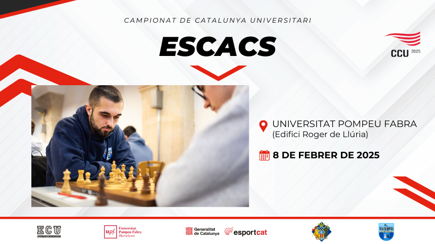 #CCU25 I Inscriu-te i participa en el Campionat de Catalunya Universitari d'Escacs!♟️

🗓️8 de febrer
📌Campus de la Ciutadella de la <a href="/UPFBarcelona/">UPF Barcelona</a> 
✍️ Per a més informació i inscripcions: esportuniversitari.cat/noticia-item/1…

No t'ho perdis!

#EsportUniversitari #Esportcat