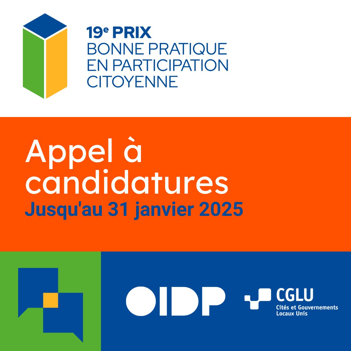 oidp_org's tweet photo. 📢Dernier appel pour le 19e #PrixOIDP !
Soumettez vos meilleures pratiques dans 5⃣ catégories :
🕊️Communautés démocratiques et pacifiques
🛝Urbanisme et espace public
💜#Genre et soin
🍃Transition écologique
📲#CivicTech
⏰Jusqu'au 31 janvier
🔗https://t.co/wd8sVXGJ8A https://t.co/PxPAYDhXlF
