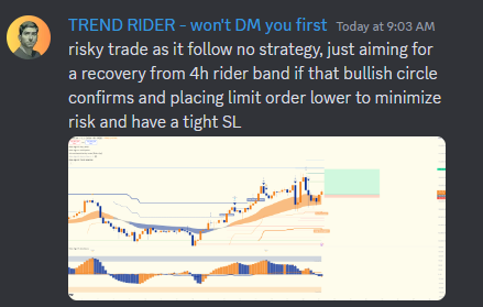 BitcoinRiderTR's tweet photo. 🚨Trade Alert

Bitcoin on the 4h is recovering rider band.

Trade logic described on the image.

$BTC

---
🤝Looking to share ideas and grow with other traders? Join our community ond Disc0rd. https://t.co/8a14MpWjLb