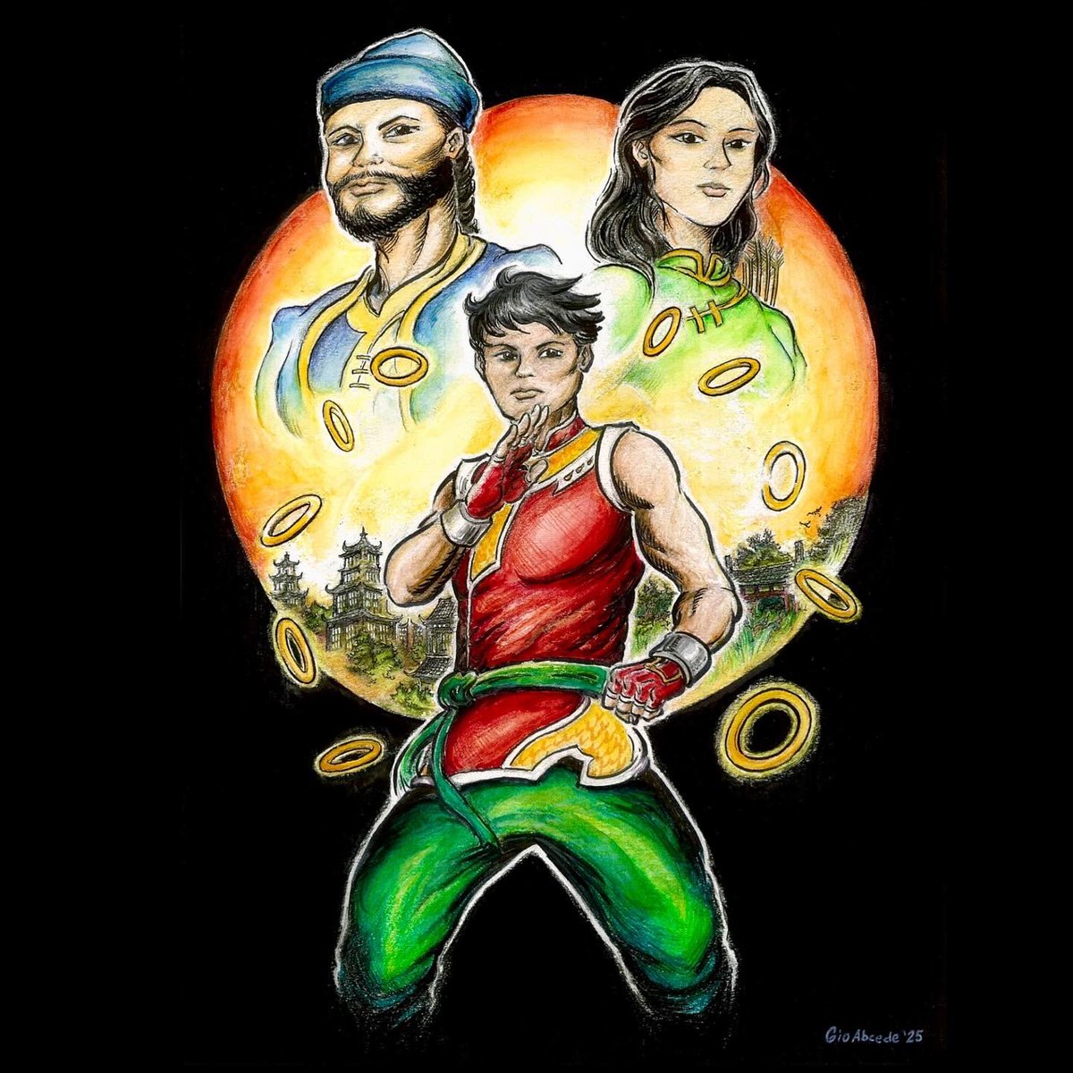 giyusepi's tweet photo. “Two branches, one tree.” 

Homage to the Karate Kid Legends movie poster. This highlights Shang-Chi’s two “branches”, in his parents from two different worlds: Zheng Zhu and Jiang Li.

Watercolor, pencils, &amp; ink on 9x12” paper. https://t.co/g3T48zoozb