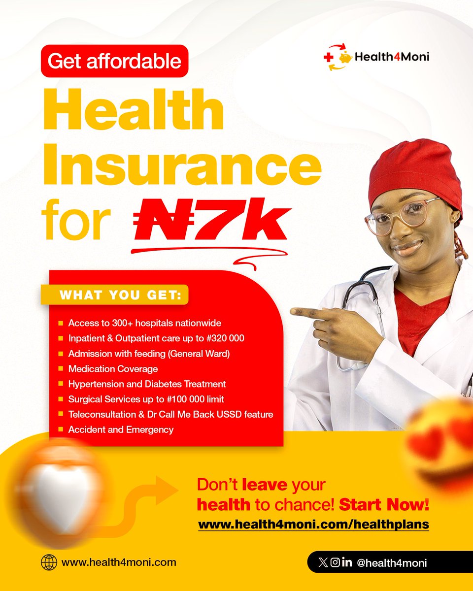 Health4Moni's tweet photo. Protect Your Health, Protect Your Wallet!

Health4moni is the most affordable health insurance plan, designed to provide you with comprehensive coverage at a price you can afford.

Don't wait until it's too late! Click link in bio to sign up now https://t.co/DOkPT2Kl6H