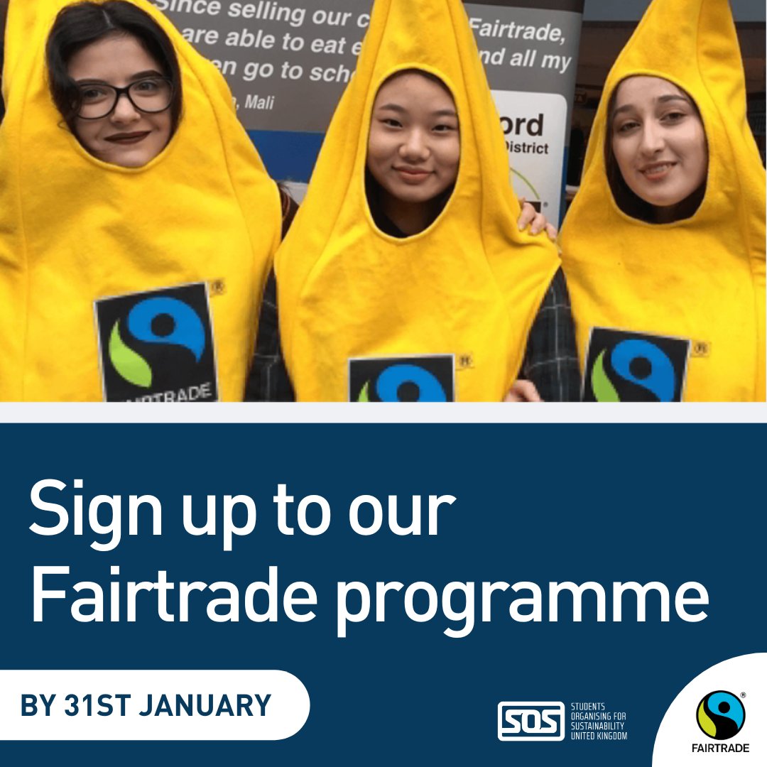 Students Organising for Sustainability🌍 (@sosukcharity) on Twitter photo Don’t miss out! 🌍✨ The 2024-2026 Fairtrade for Universities and Colleges Award is your chance to drive ethical change on campus.
Join us before January ends to stand up for climate justice and create lasting impact: email tilly.jarvis@sos-uk.org Don’t miss out! 🌍✨ The 2024-2026 Fairtrade for Universities and Colleges Award is your chance to drive ethical change on campus.
Join us before January ends to stand up for climate justice and create lasting impact: email tilly.jarvis@sos-uk.org