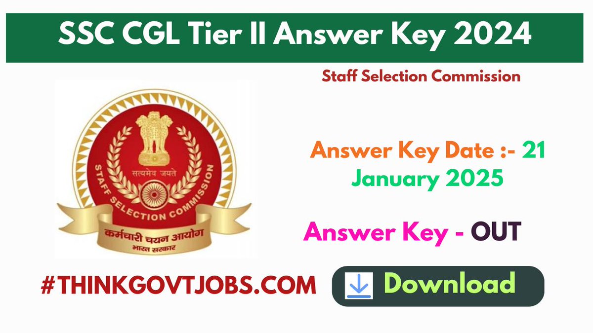 ThinkgovtJobs's tweet image. 🔵 SSC CGL Tier II Answer Key 2024
Download  Now:- thinkgovtjobs.com/ssc-cgl-tier-i…

#SSCCGL2024 #SSCCGLAnswerKey #SSCCGLTier2 #SSCCGLTierII2024 #SSCCGLExam #SSCUpdates #GovernmentJobs #SSCCGLPreparation #SSCAnswerKey2024 #SSCCGLTier2Key #SSCCGLResponseSheet #SSCExams2024