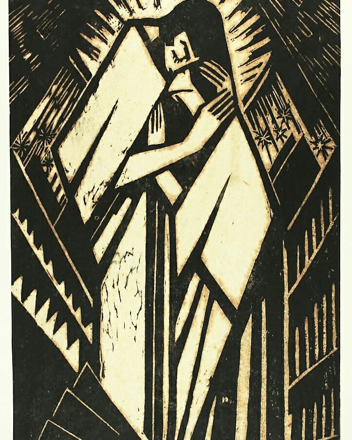 MenschOhneMusil's tweet image. Emma Schlangenhausen, Consolation, woodcut ca. 1919.