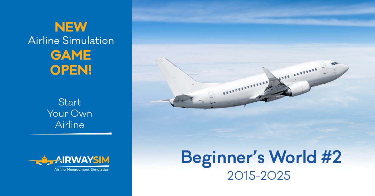 AirwaySim's tweet photo. A new Beginner's World #2 scenario is now open again according to our normal scenario rotation schedule.

Start your own airline at https://t.co/KLNDCkcjll

#airwaysim #airlinesimulation #airlinesim #airline #simulation #online #management #managementsim #browsergame https://t.co/JouwERA41k
