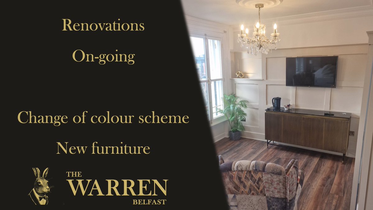 ✨ Exciting Updates at The Warren Belfast! ✨

We’re currently renovating all our rooms, including a fresh new colour scheme and brand-new furniture to enhance your stay with us. 🛋️🎨

Stay tuned for more updates—we can’t wait to welcome you to our newly improved space! 💫