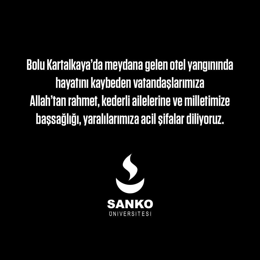 Bolu Kartalkaya’da meydana gelen otel yangınında hayatını kaybeden vatandaşlarımıza Allah’tan rahmet, kederli ailelerine ve milletimize başsağlığı, yaralılarımıza acil şifalar diliyoruz. 

#sankoüniversitesi