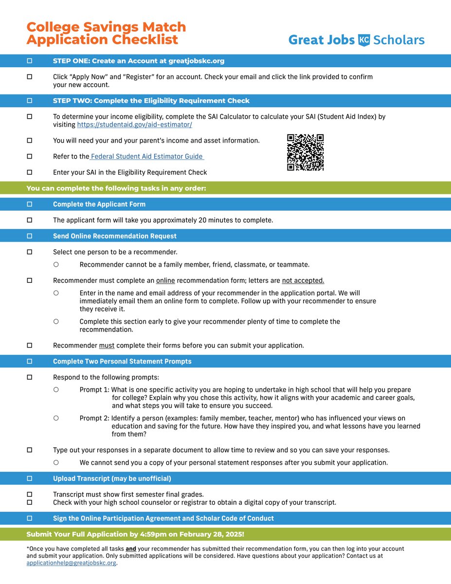 Here is another opportunity for the Class of 2028! Take some time to apply for the KC Scholars College Savings Match program and get a head start on preparing to pay for college!