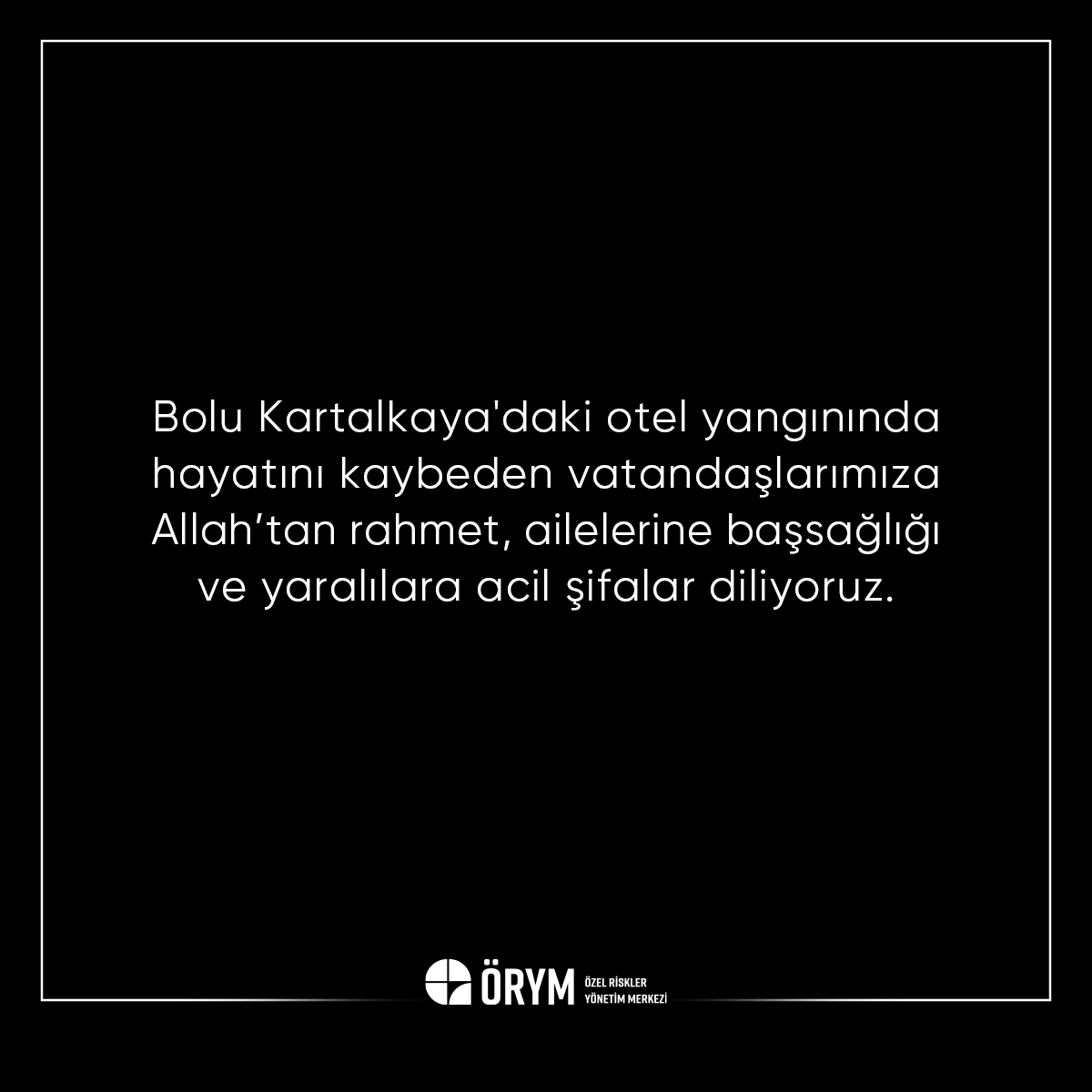 Bolu Kartalkaya'daki otel yangınında hayatını kaybeden vatandaşlarımıza Allah’tan rahmet, ailelerine başsağlığı ve yaralılara acil şifalar diliyoruz.