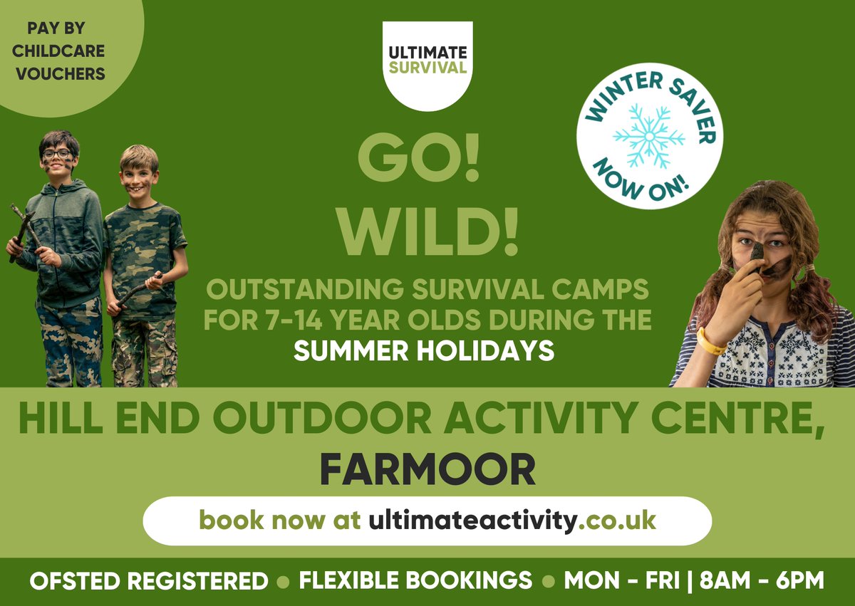 Ultimate Activity Camps (@ult_activity) on Twitter photo ⏰Our Winter Saver ends TONIGHT!⏰
Ultimate Survival is returning to <a href="/Hill_End/">Hill End Centre</a>
this Easter & Summer! 🤸🤸♂️
Children aged 7-14 can make new friends and enjoy over amazing activities each week. Book now to save👉bit.ly/4b5WhJR ⏰Our Winter Saver ends TONIGHT!⏰
Ultimate Survival is returning to <a href="/Hill_End/">Hill End Centre</a>
this Easter & Summer! 🤸🤸♂️
Children aged 7-14 can make new friends and enjoy over amazing activities each week. Book now to save👉bit.ly/4b5WhJR