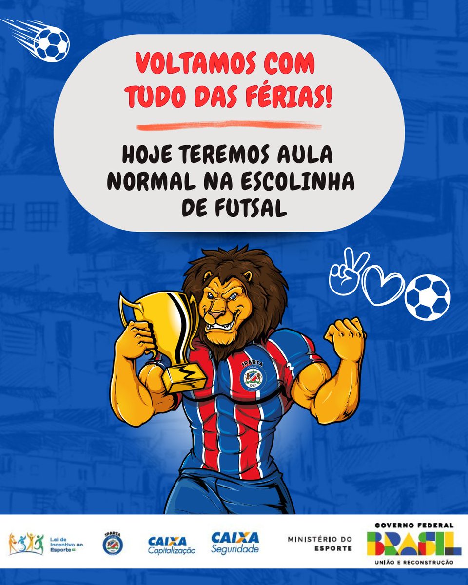 Spartario1's tweet photo. As atividades esportivas do SPARTA está de volta em 2025! ⚽️👏
.
Um novo ciclo começou, trazendo novos sonhos e realizações, novas metas, novos núcleos e NOVOS PATROCINADORES... Seguimos utilizando o esporte como ferramenta de Inclusão.  
🔴🔵 https://t.co/dOYpv6JTHa