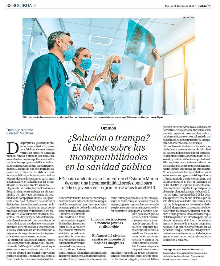 “El futuro del sistema sanitario depende de medidas integrales, basadas en la evidencia y centradas en las personas. 

Porque, como médicos jóvenes, no buscamos evitar responsabilidades, sino ejercerlas en un entorno que valore nuestra dedicación y esfuerzo”

Artículo completo 👇🏻