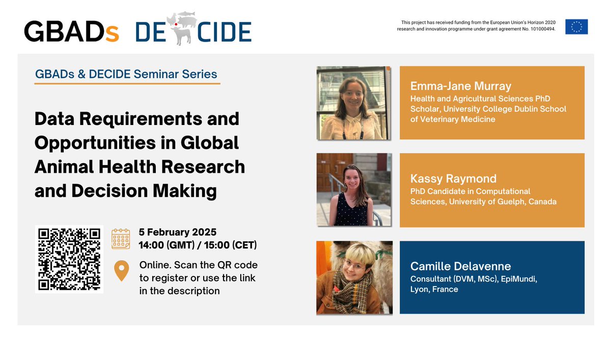 Feb 5 at 15:00 CET 
We are excited to announce the next webinar with <a href="/GBADsGlobal/">Global Burden of Animal Diseases</a> on Data  Requirements and Opportunities in Global #AnimalHealth Research and  Decision Making with Emma-Jane Murray, Kassy Raymond, and Camille Delavenne.
Register here: liverpool-ac-uk.zoom.us/meeting/regist…