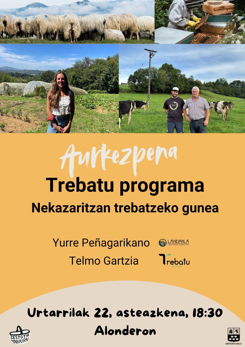 👨‍🌾Bihar Trebatu programa aurkeztuko dugu Zestotik Mahaira II. Akroekologia Zikloan.

📆Eguna: Urtarrilak 21 
📍Lekua: Alonderon
⏰Ordua: 18:30ean

🌱Etorri eta ezagutu Trebatu programaren nondik norakoak! 😉