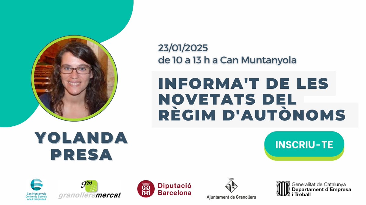 [DARRERES PLACES]
En aquesta xerrada informativa s'analitzarà l'impacte que te el nou sistema de cotització del Règim Especial de Treballadors Autònoms (RETA) 
➕ INFORMACIÓ: lnkd.in/dpTntYnq

#fiscalitat #autonomos #granollers #canmuntanyola