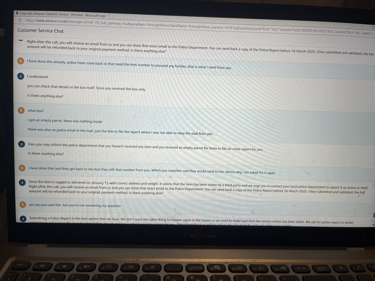 maidstone881's tweet photo. @AmazonUK Care to explain this? Is there a reason why you never supplied me with the code for me to file the report?! You even write that no action needs to be taken on me side. I spend many hours on your so-called help line only to be lied to and then hung up on! https://t.co/1UaVRF2hYN