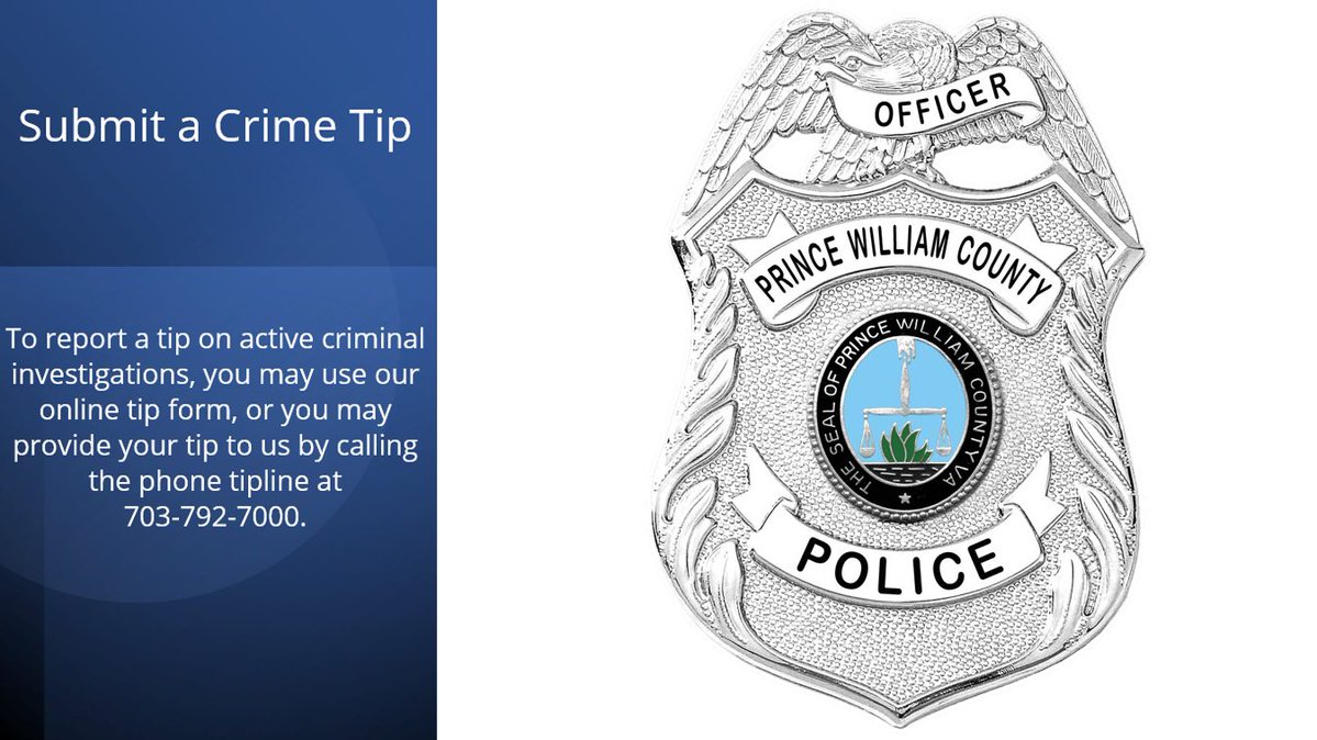 PWCPolice's tweet photo. To report a tip on active criminal investigations, you may use our online tip form at https://t.co/HpGIiiikEw or you may provide your #Crimetip to us by calling the phone tipline: 703-792-7000.
Call 9-1-1 if you have a life-threatening emergency. For non-emergency: 703-792-6500. https://t.co/mmL9jcEv44