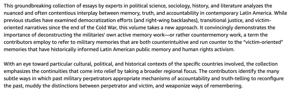 Leith_Passmore's tweet photo. Mi capítulo "Fiction, Freedom, and Relativism: Human Rights in Pinochetista Memory in Post-Pinochet Chile (1998–2019)" aparece en este libro. Una muy buena colección editada por Cynthia Milton y Michael Lazzara. https://t.co/OqplgaODj9