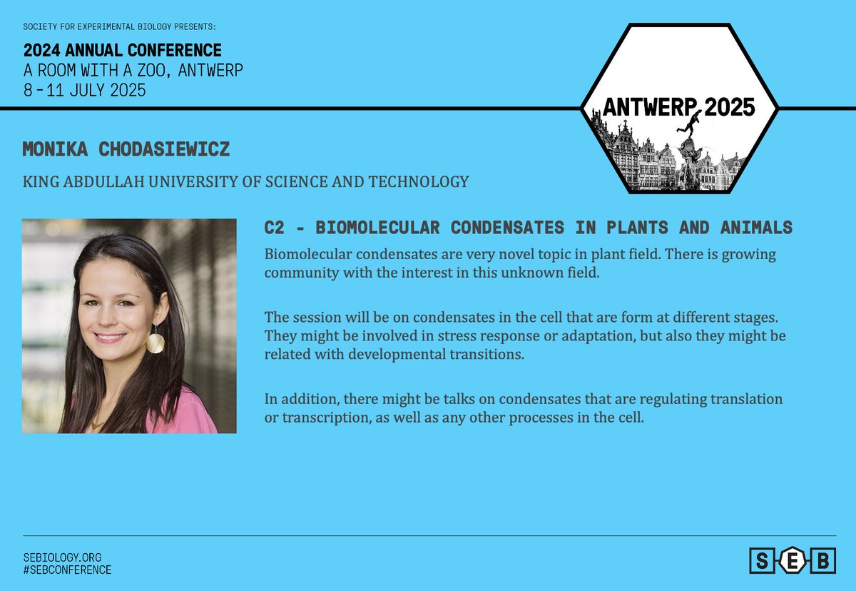 Join Monika at the #SEBconference in Antwerp. 

Submit your abstract now ⬇️ 
sebiology.org/events/seb-ann…

Check out our Cell sessions ⬇️ 
sebiology.org/events/seb-ann…

Book your place now ⬇️
sebiology.org/events/seb-ann…

More information about the event ⬇️
sebiology.org/events/seb-ann…
