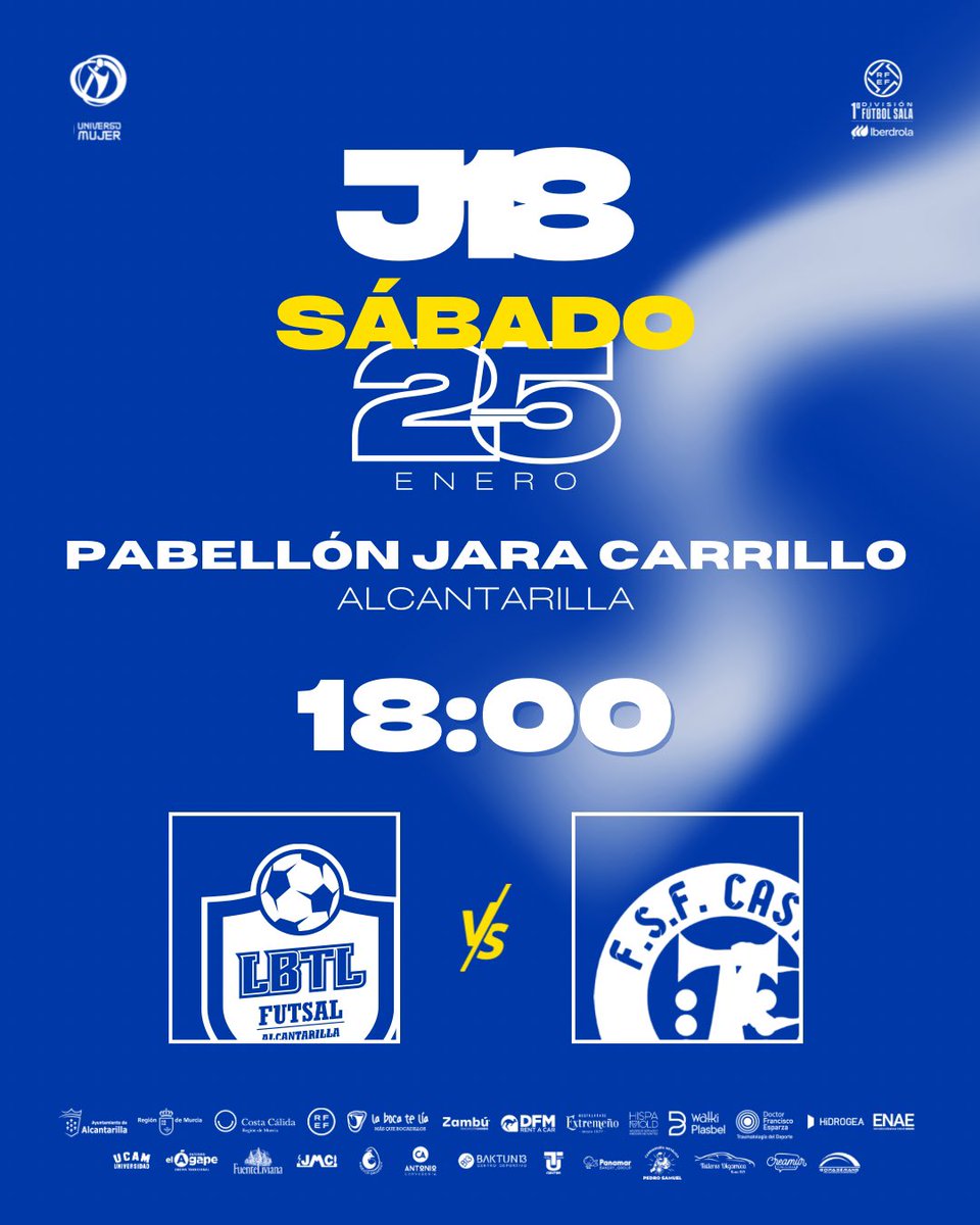 🔜 Próximo partido

⚽️ La Boca Te Lía Futsal Alcantarilla - Castro FSF Bloques Cando
🗓️ Sábado 25 de enero 18:00h
🏟️ Pabellón Jara Carrillo
🖥️ @sinopsisvuvuzela

18ª Jornada #PrimeralbedrolaFS