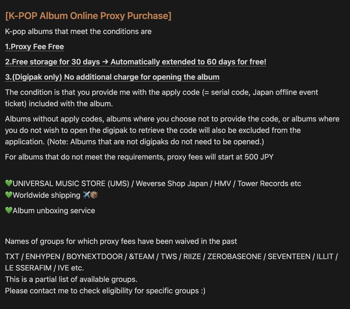 torhkk's tweet photo. 🛒JAPAN PROXY PURCHASE SERVICE! 🇯🇵
🤍 일본 대리구매 일본댈구 🤍

Japan all sites proxy online purchase!

user guide 🔗 https://t.co/BGO3g65RFh

🏠warehouse
🚚WW shipping
📦Repackage
❤️mercari
💰wise,paypal

✉️contact🔗https://t.co/sYhcujKc9B
DM❌

UMS Weverse HMV tower record https://t.co/mVz0zGsw1X