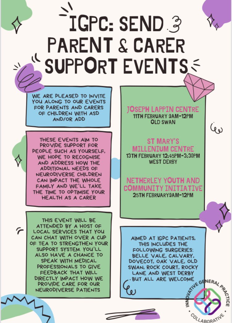 Come along to our parent and carer support events! #igpcpcn