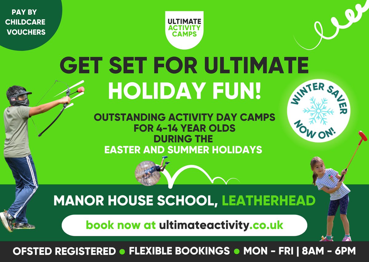 Ultimate Activity Camps (@ult_activity) on Twitter photo ⏰Our Winter Saver ends TONIGHT!⏰
Ultimate Activity Camps are returning to
<a href="/ManorHseSchool/">Manor House School, Bookham</a> this Easter & Summer! 🤸🤸♂️
Children aged 4-14 can make new friends and enjoy over 40 sports, games, and creative activities each week. Book now to save👉bit.ly/3xWSsIk ⏰Our Winter Saver ends TONIGHT!⏰
Ultimate Activity Camps are returning to
<a href="/ManorHseSchool/">Manor House School, Bookham</a> this Easter & Summer! 🤸🤸♂️
Children aged 4-14 can make new friends and enjoy over 40 sports, games, and creative activities each week. Book now to save👉bit.ly/3xWSsIk