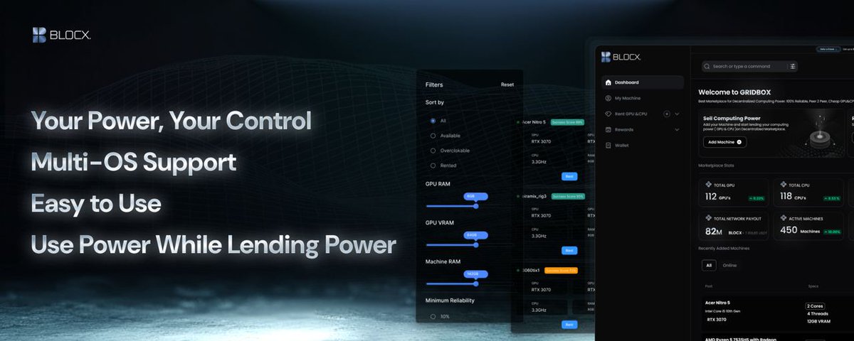 🚀 Unlock the power of decentralized computing with GRIDBOX!

Part of the <a href="/BLOCX_TECH/">BLOCX. (Official)</a> ( $BLOCK) ecosystem, #GRIDBOX connects users with unused GPU resources to those in need of high-performance computing. Whether you're a developer, creator, gamer, or just need secure computing,