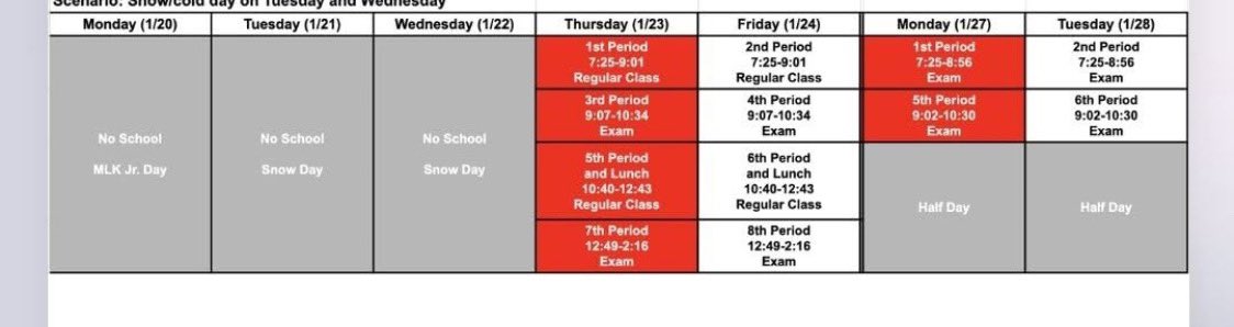 In case you missed this… updated exam schedule for RHS. #colddays