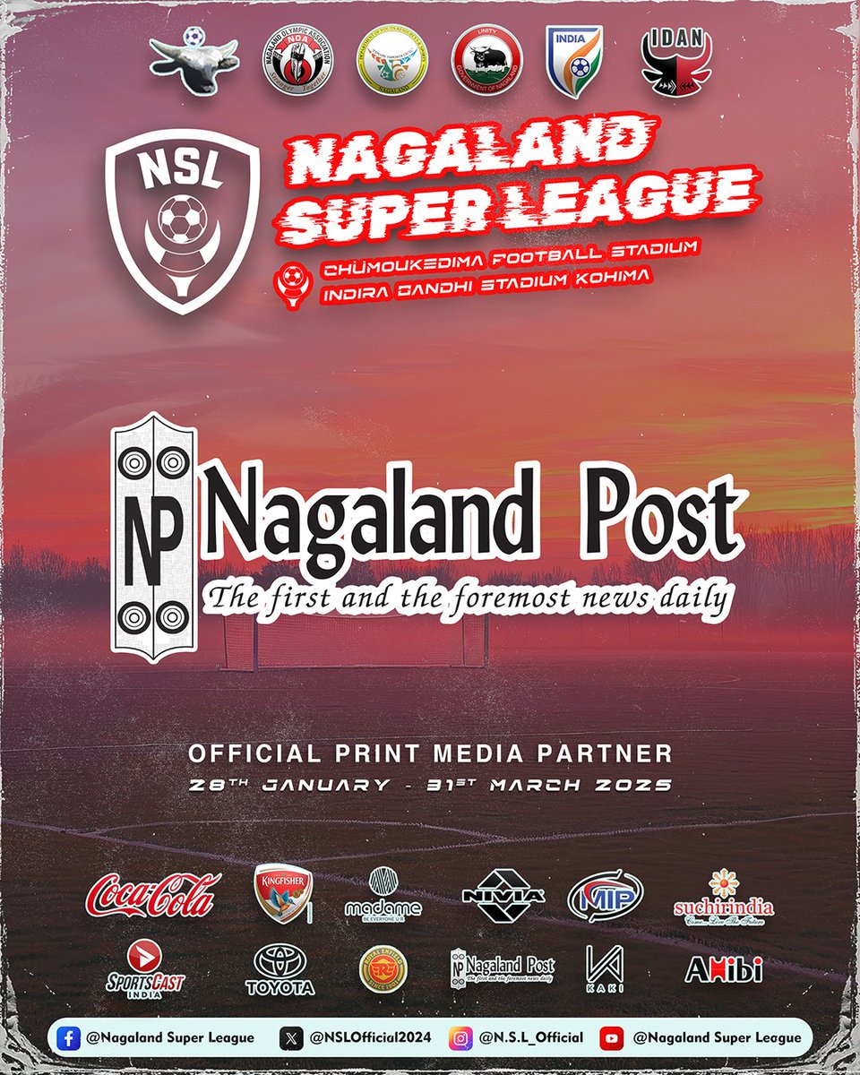 NSLOfficial2024's tweet photo. We are excited to announce Nagaland Post as the Official Print Media Partner of the Nagaland Super League! Stay tuned for comprehensive coverage, match reports, and all the latest updates on the tournament.

#NagalandSuperLeague #NSL2025 #nagalandpost #Sportscast #broadcast https://t.co/815d4kBgBA