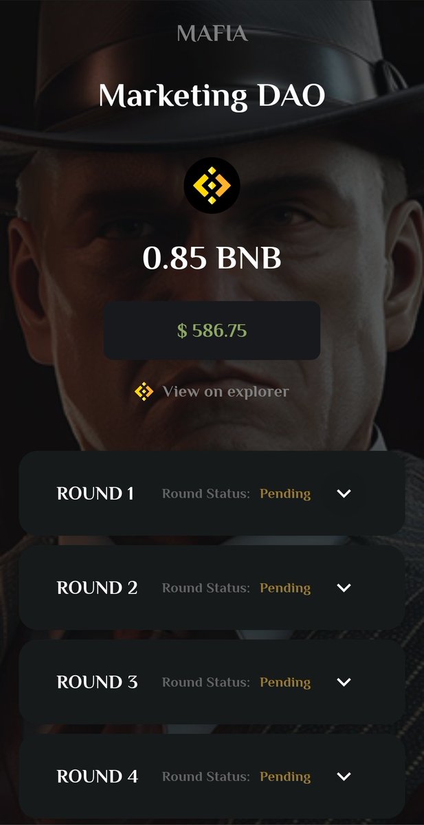 🚨 BREAKING NEWS 🚨 

Another launch phase of $MAFIA is COMPLETE ✅️

2% of ALL protocol revenues go to feed the Marketing DAO 

Players: 📣 Vote with your $MAFIA tokens and decide the various marketing efforts to grow the protocol 
<a href="/plsmafiaio/">$MAFIA</a> <a href="/bnbmafiaio/">$MAFIA</a>