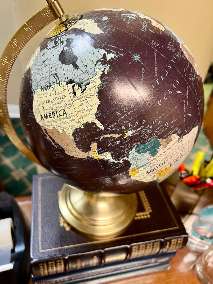 EricaChoinka's tweet photo. I love when I stumble across an old map or globe. This vintage one on my desk still refers to the Gulf of America as the Gulf of Mexico. https://t.co/Tg7ITpH1jk