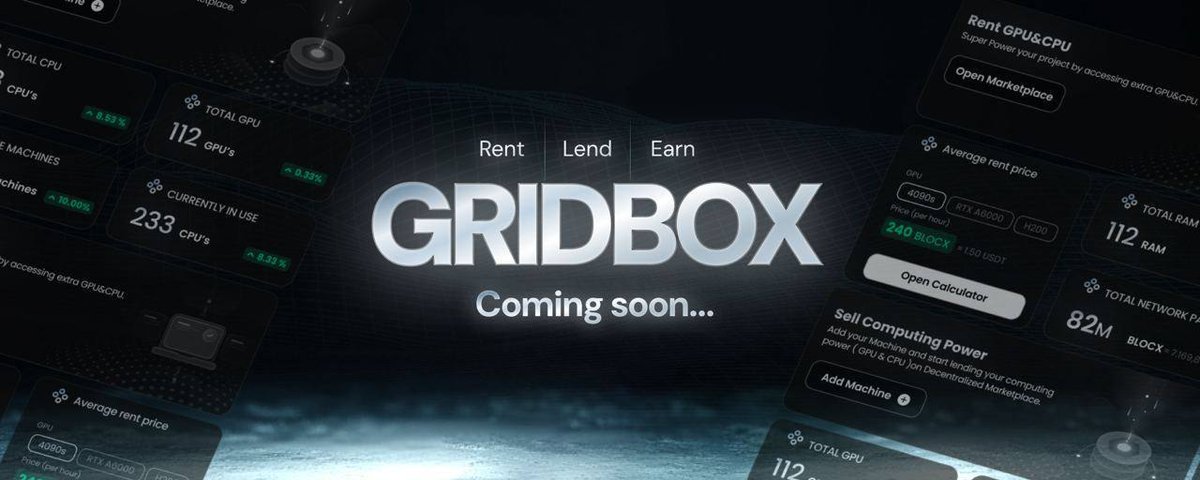 CryptoCity53's tweet image. 🎯 Developers, creators, gamers—Gridbox is YOUR solution! 💻 A decentralized GPU marketplace by @BLOCX_TECH. With $BLOCX powering it, the MVP is just the beginning!  
Excited for what's next in the ecosystem. 🌟  
#DecentralizedComputing #BLOCX  
🔗 blocx.tech