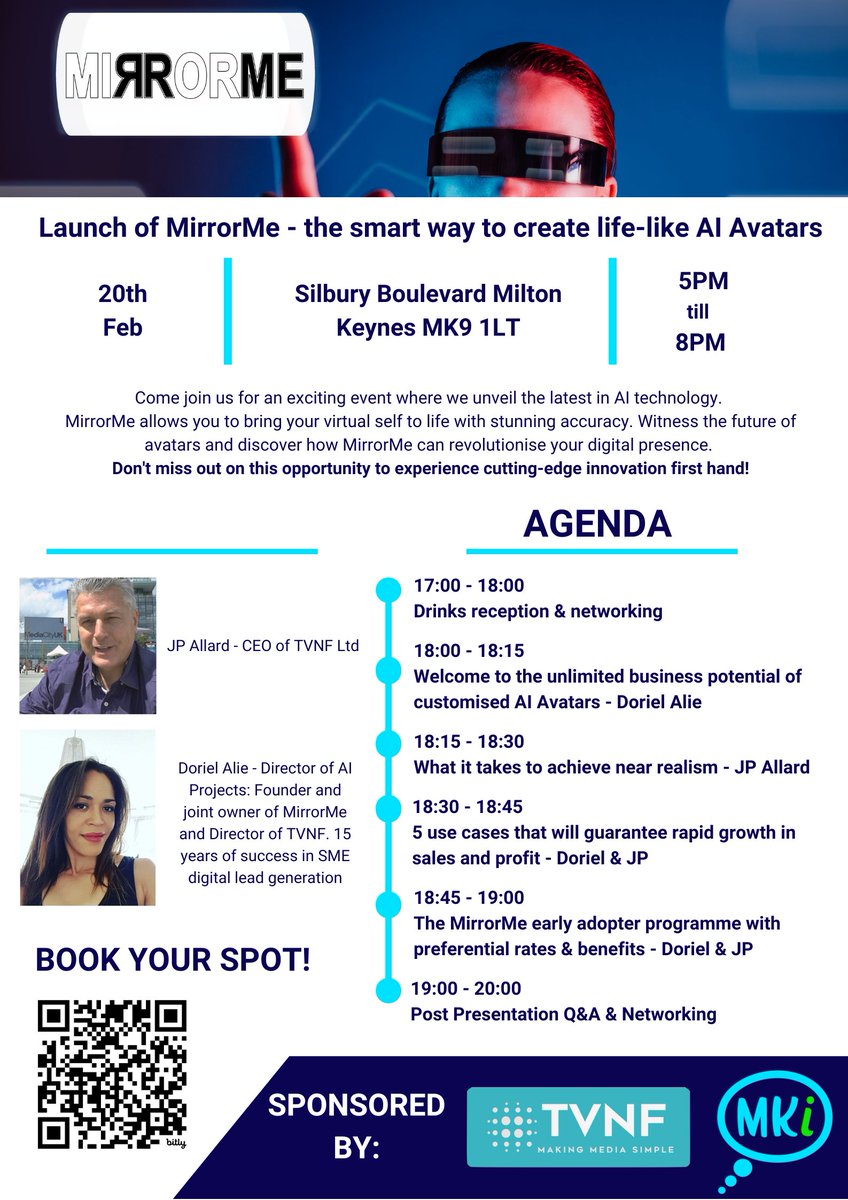 Join us at the Launch of MirrorMe and discover the smart way to design avatars like never before!

📅 Date: 20th February
📍 Location: 200 Silbury Boulevard
🎟️ Secure your spot now: bit.ly/40qarRH
