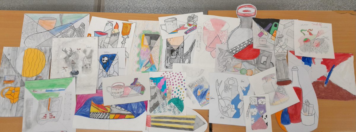 Composition outcomes from a range of students in 7A1 inspired from the formal elements used in art, Vincent Van Gogh, and Michael Craig Martin.