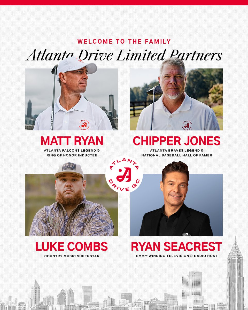 Atlanta Drive GC (@atlantadrivegc) on Twitter photo building something special 🤝
introducing our Atlanta Drive GC limited partners <a href="/M_Ryan02/">Matt Ryan</a>, <a href="/RealCJ10/">Chipper Jones</a>, <a href="/lukecombs/">Luke Combs 🎤</a> and <a href="/RyanSeacrest/">Ryan Seacrest</a>! 🙌 building something special 🤝
introducing our Atlanta Drive GC limited partners <a href="/M_Ryan02/">Matt Ryan</a>, <a href="/RealCJ10/">Chipper Jones</a>, <a href="/lukecombs/">Luke Combs 🎤</a> and <a href="/RyanSeacrest/">Ryan Seacrest</a>! 🙌