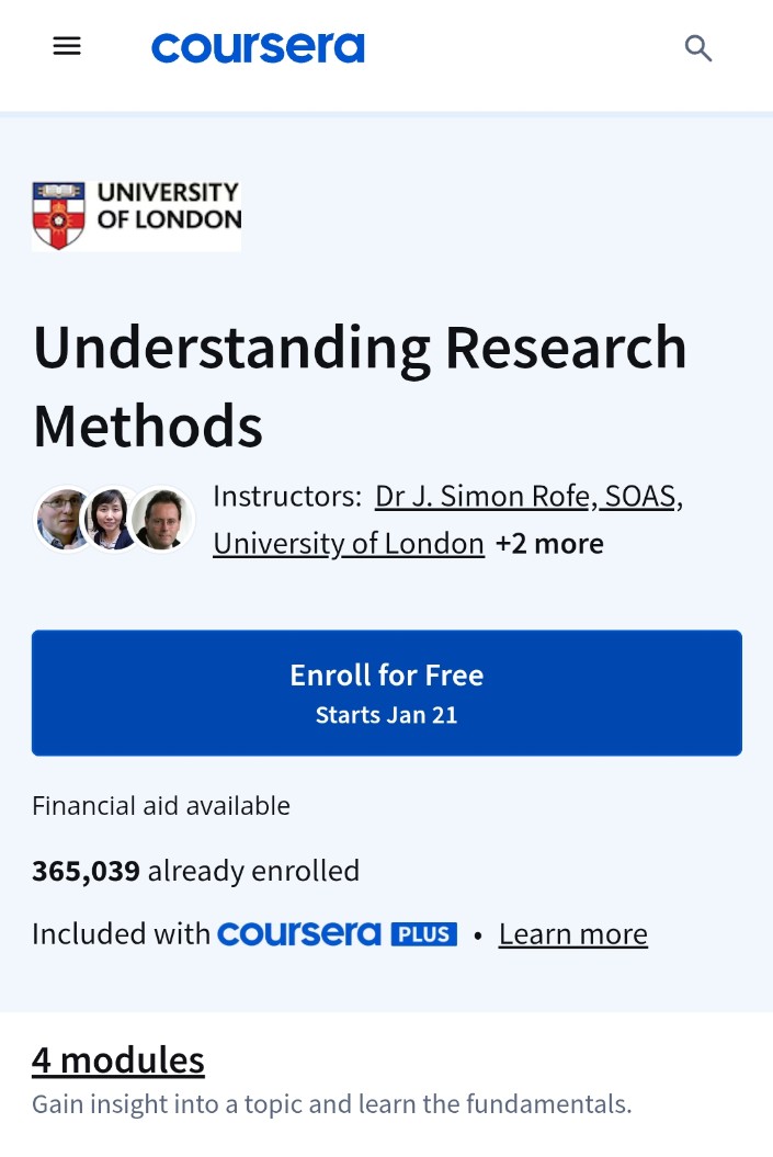 University of London Free course Understanding Research methods coursera.org/learn/research…