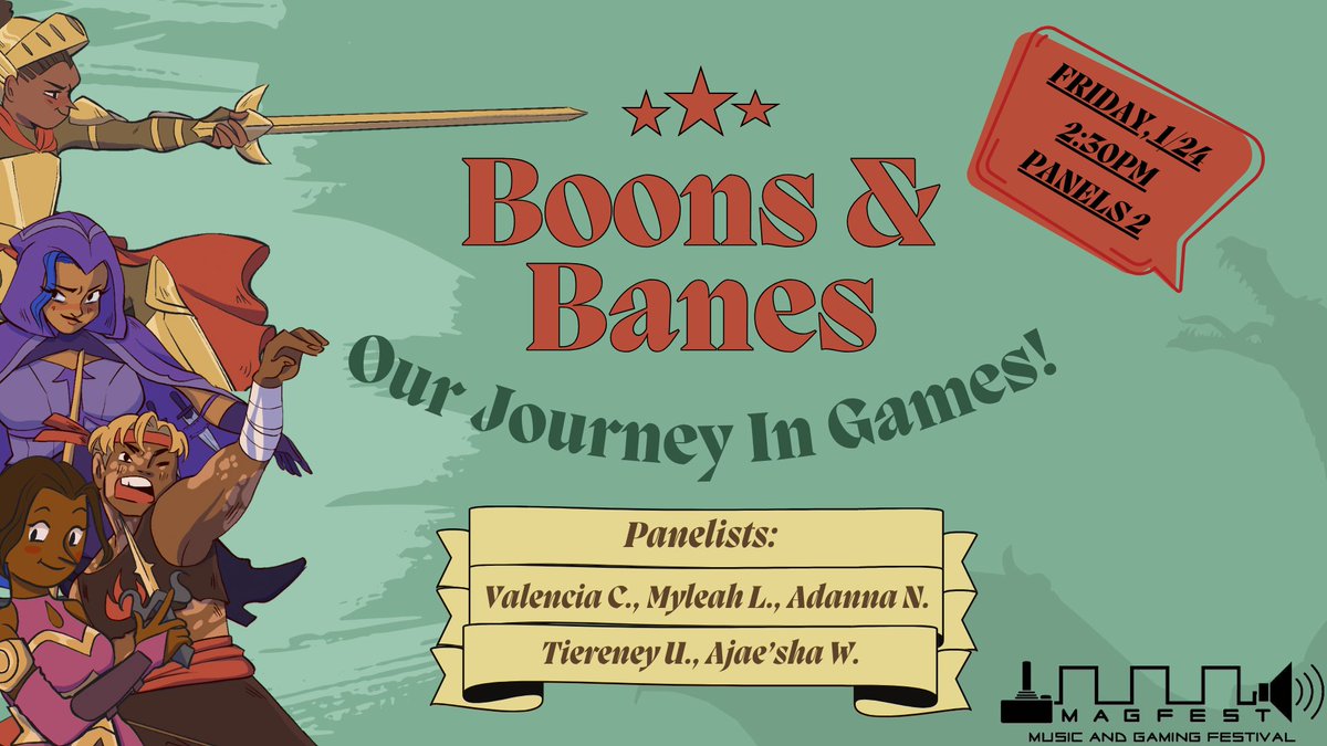 ‼️TIME CHANGE‼️
Boons &amp; Banes will be happening at *2:30PM!* Same date, same room, same amazing panelists! 🎮