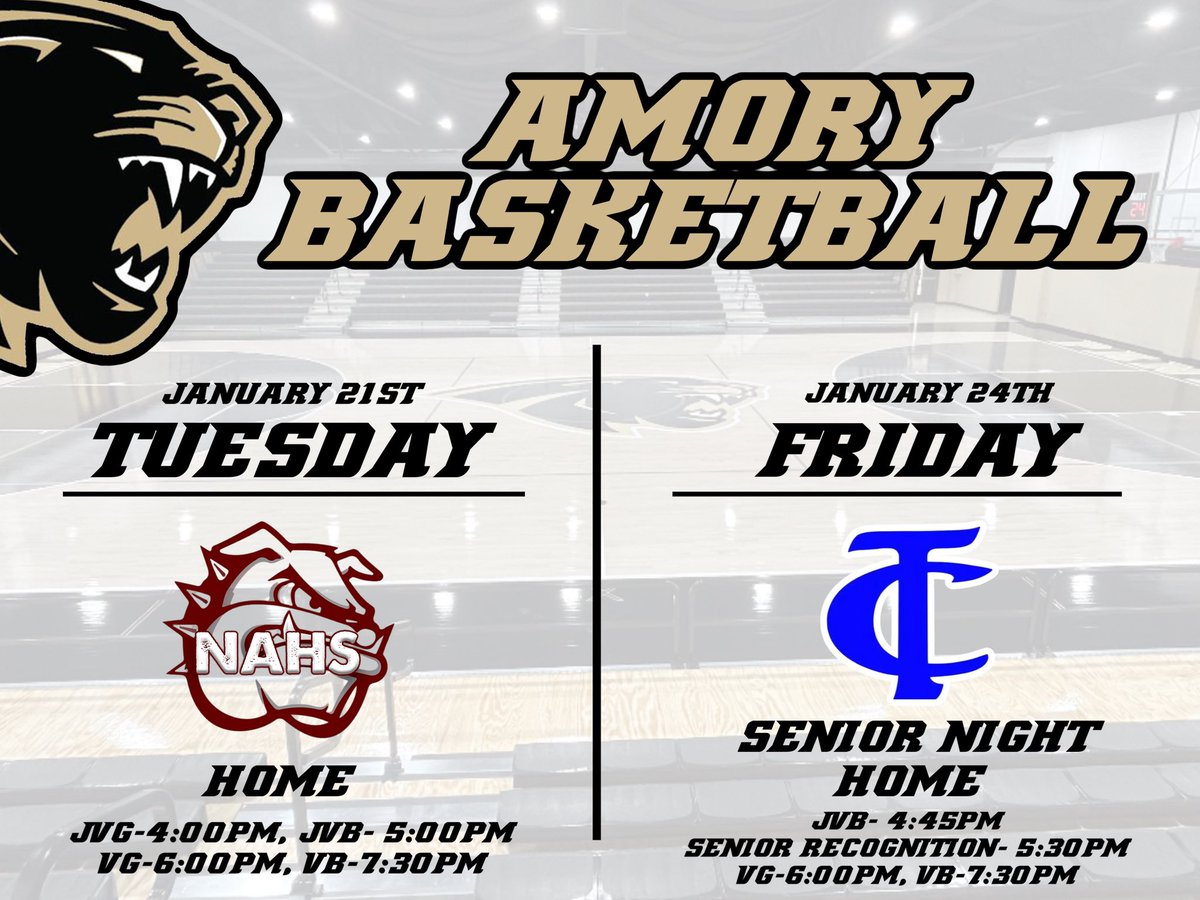 Last regular season home games this week for AHS Basketball. 
* Senior night will be Friday Night.