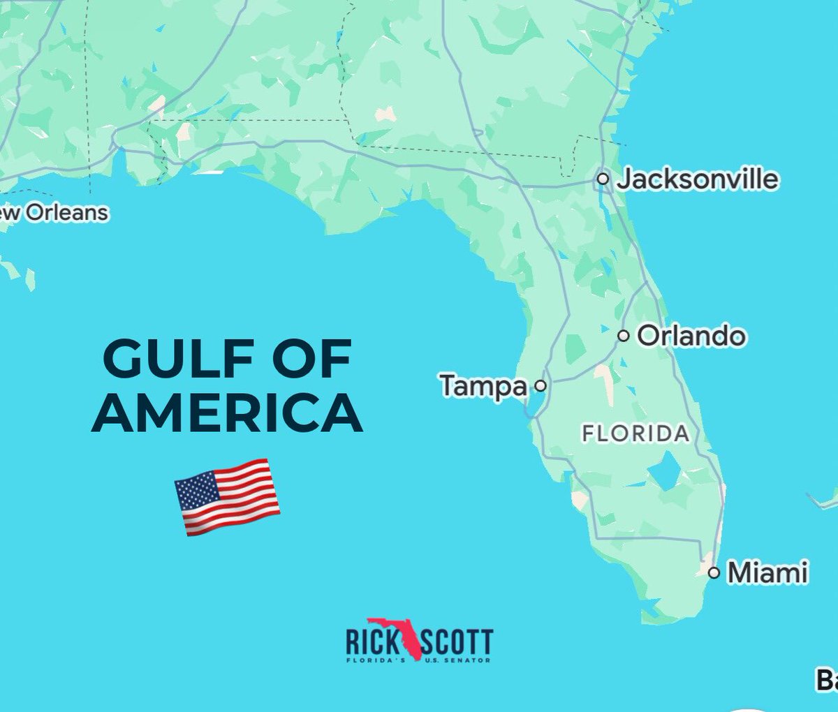 SenRickScott's tweet image. New map just dropped, and the GULF OF AMERICA has never looked better off of Florida’s shores! 🇺🇸