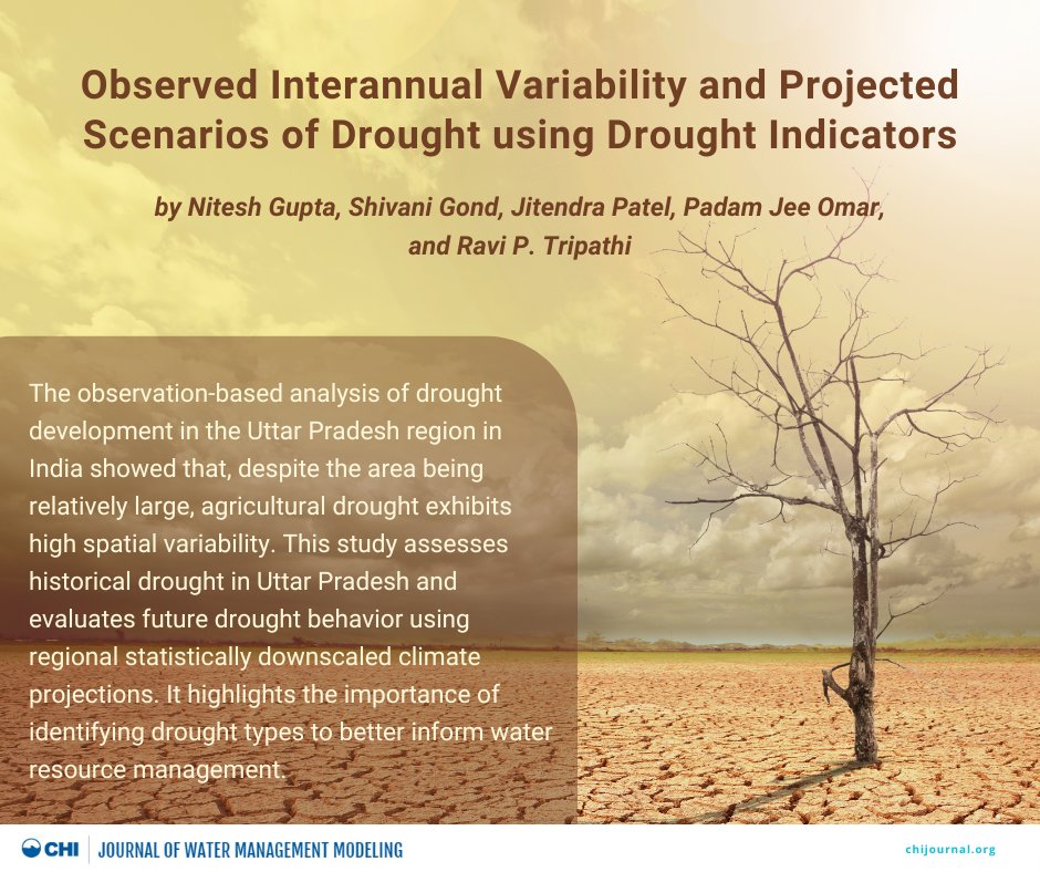 Visit the JWMM website to read our latest publication "Observed Interannual Variability and Projected Scenarios of Drought using Drought Indicators" by Nitesh Gupta, Shivani Gond, Jitendra Patel, Padam Jee Omar, and Ravi P. Tripathi. chijournal.org