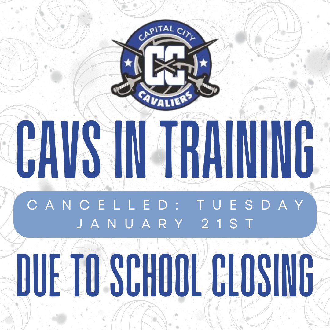 Due to school closing, Cavs In Training will be cancelled today, January 21st. 🏐
