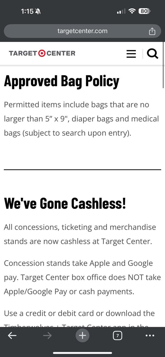 TheValster42's tweet photo. @TargetCenterMN is this still accurate? Meaning clear bags (within the noted size) ARE allowed? https://t.co/48mv3D3LT6