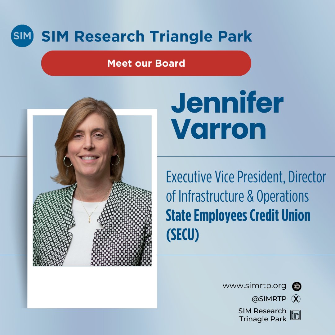 Welcome our 2025 SIM RTP Board President, Jennifer Varron, EVP, Director of Infrastructure and Operations with <a href="/ncsecu/">NCSECU</a>. We're excited about the year ahead! #SIMRTP #SIMRTPBoard #SIMRTPmembers simrtp.org