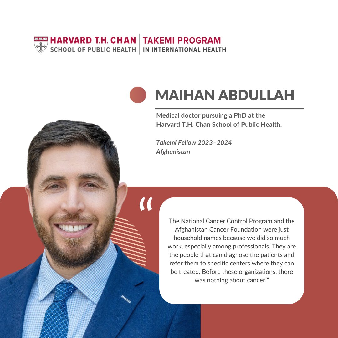 Takemi Program (@harvardtakemi) on Twitter photo 📊 Takemi Fellow Dr. <a href="/MaihanAbdullah/">Maihan Abdullah</a>'s research revealed unexpected cancer patterns in Kabul, Afghanistan. His work is reshaping the understanding of cancer burden in the region and informing prevention strategies.
To learn more: hsph.harvard.edu/news/building-… 📊 Takemi Fellow Dr. <a href="/MaihanAbdullah/">Maihan Abdullah</a>'s research revealed unexpected cancer patterns in Kabul, Afghanistan. His work is reshaping the understanding of cancer burden in the region and informing prevention strategies.
To learn more: hsph.harvard.edu/news/building-…