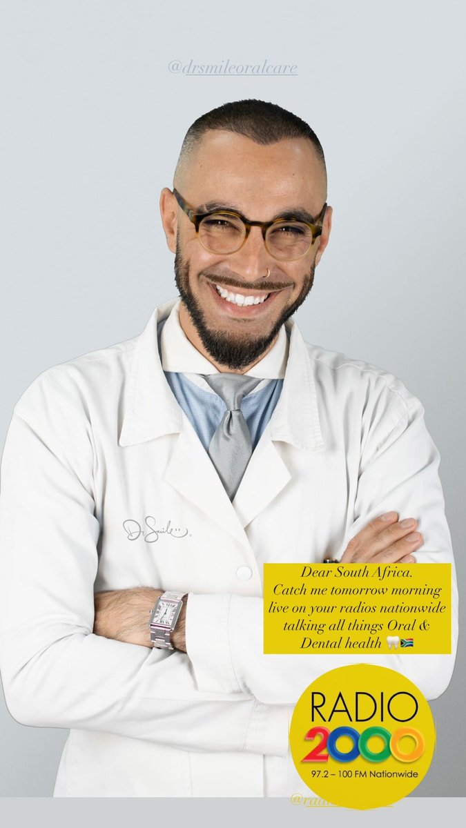Dear South Africa 🇿🇦 Catch me tomorrow morning live at 07:50 on <a href="/Radio2000_ZA/">Radio 2000</a> talking all things oral and dental health and cosmetics 

At your service 

Dr Smile