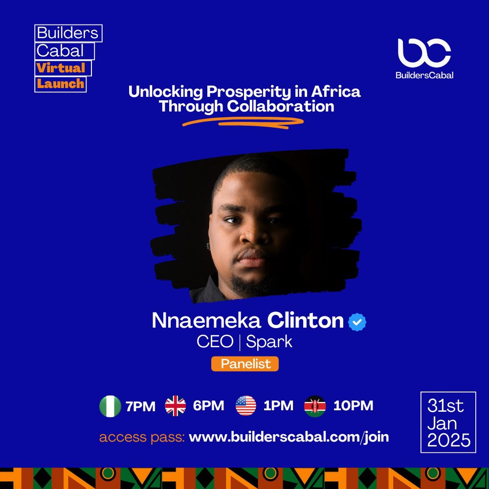 We’re excited to announce that <a href="/clintonofspark/">Nnaemeka Clinton (Mr. Spark)</a> of <a href="/startupfesthq/">Africa Startup Festival</a> will be speaking at our Virtual Launch Event 

Exclusive pass - builderscabal.com/join