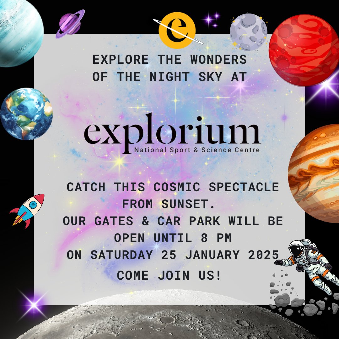 ExploriumI's tweet image. 🌌 PLANET PARADE VISIBLE FROM TONIGHT! 🌌

🚀 Join Us at Explorium:

Our gates will be open until 8 PM on Saturday, 25th January for this spectacular event. Don’t miss the chance to marvel at the wonders of the universe with us!

Share your thoughts using #Explorium 🌠✨